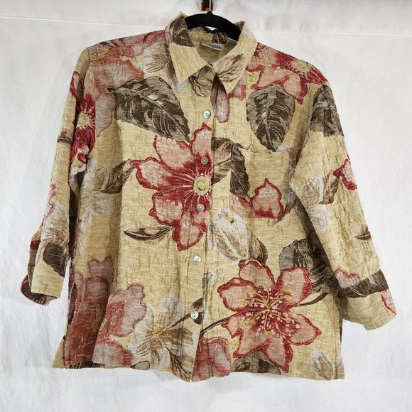 CHICO'S Floral Cardigan/Shirt Multicolor Size 1 (M)  3/4 Sleeves Button Up. - Picture 3 of 16